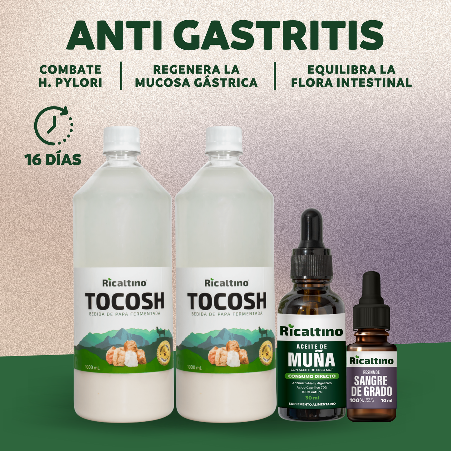 Pack Anti Gastritis 16 días - Combate Helicobacter Pylori etapa inicial