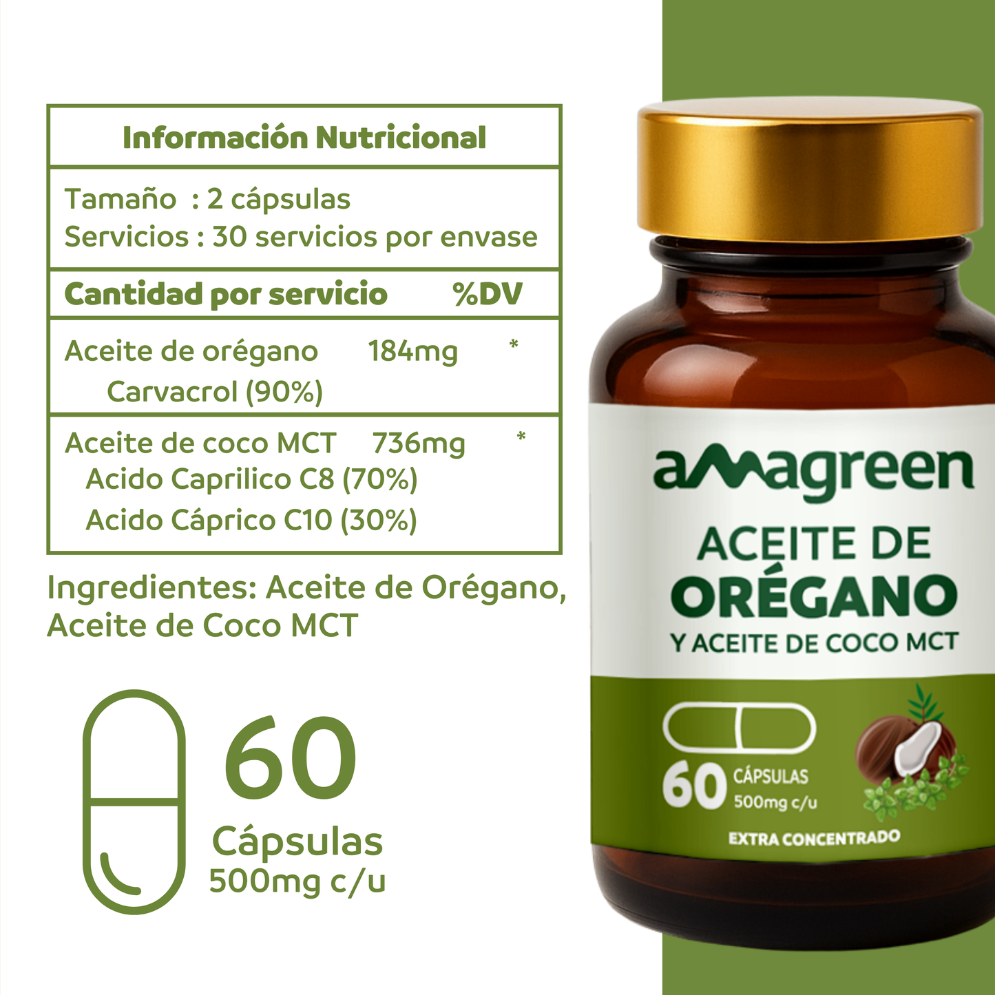 Aceite de Orégano y Aceite de Coco MCT en Cápsulas Pack 2 x 60 unidades | formula 2 en 1
