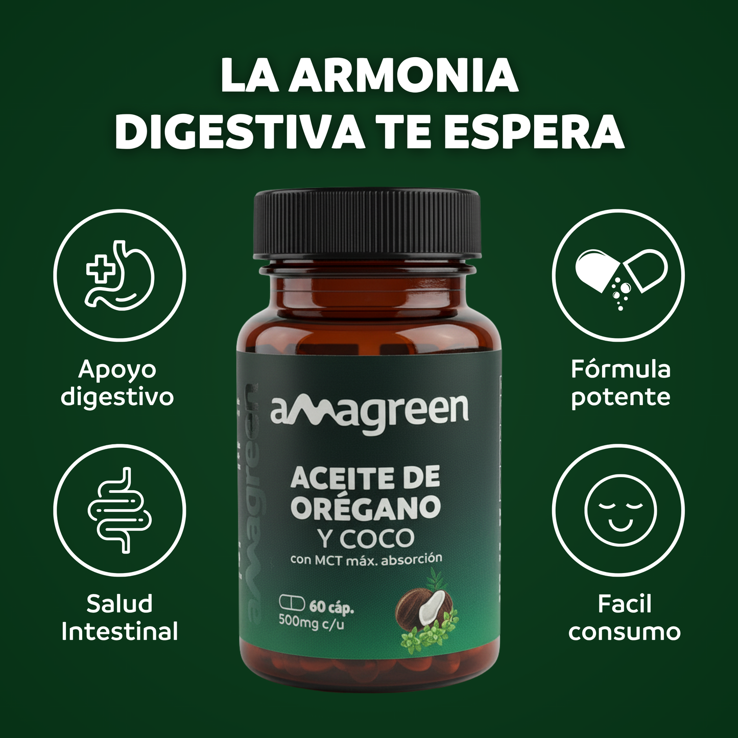 Aceite de Orégano y Aceite de Coco MCT en Cápsulas 60 unidades | formula 2 en 1