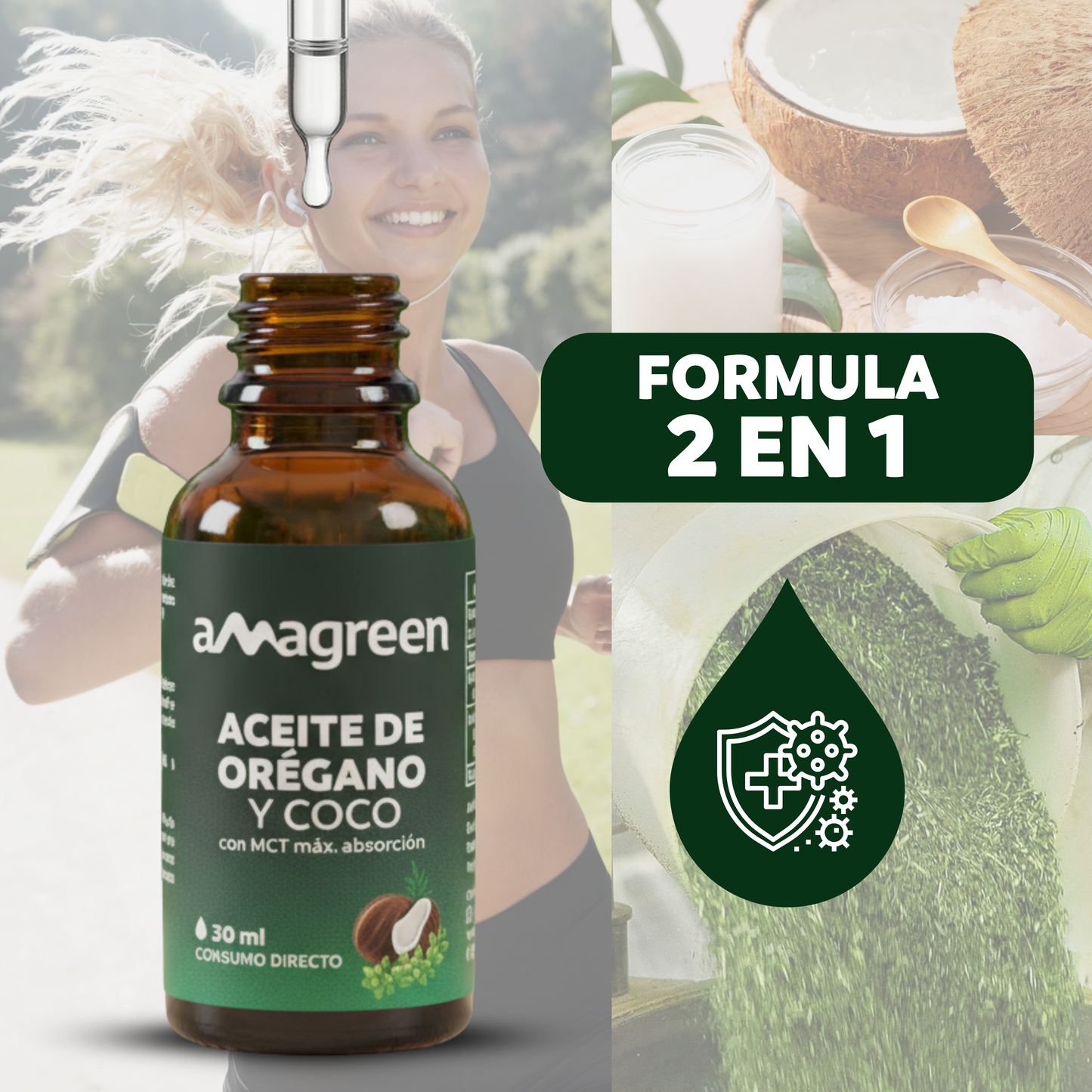 Pack Aceite de Orégano y Aceite de Coco MCT en Gotas 3 Und x 30 ml | formula 2 en 1