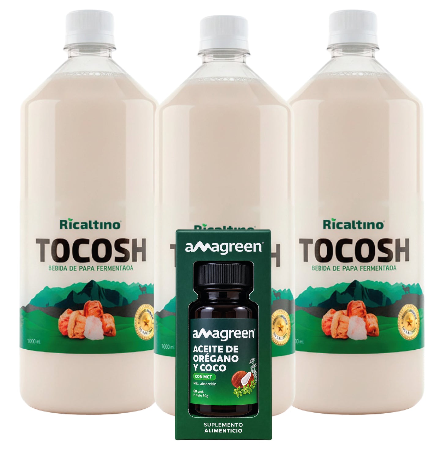 Suero de Tocosh 3 x 1Lt + 1 Capsulas de aceite de orégano y coco MCT 60 unidades