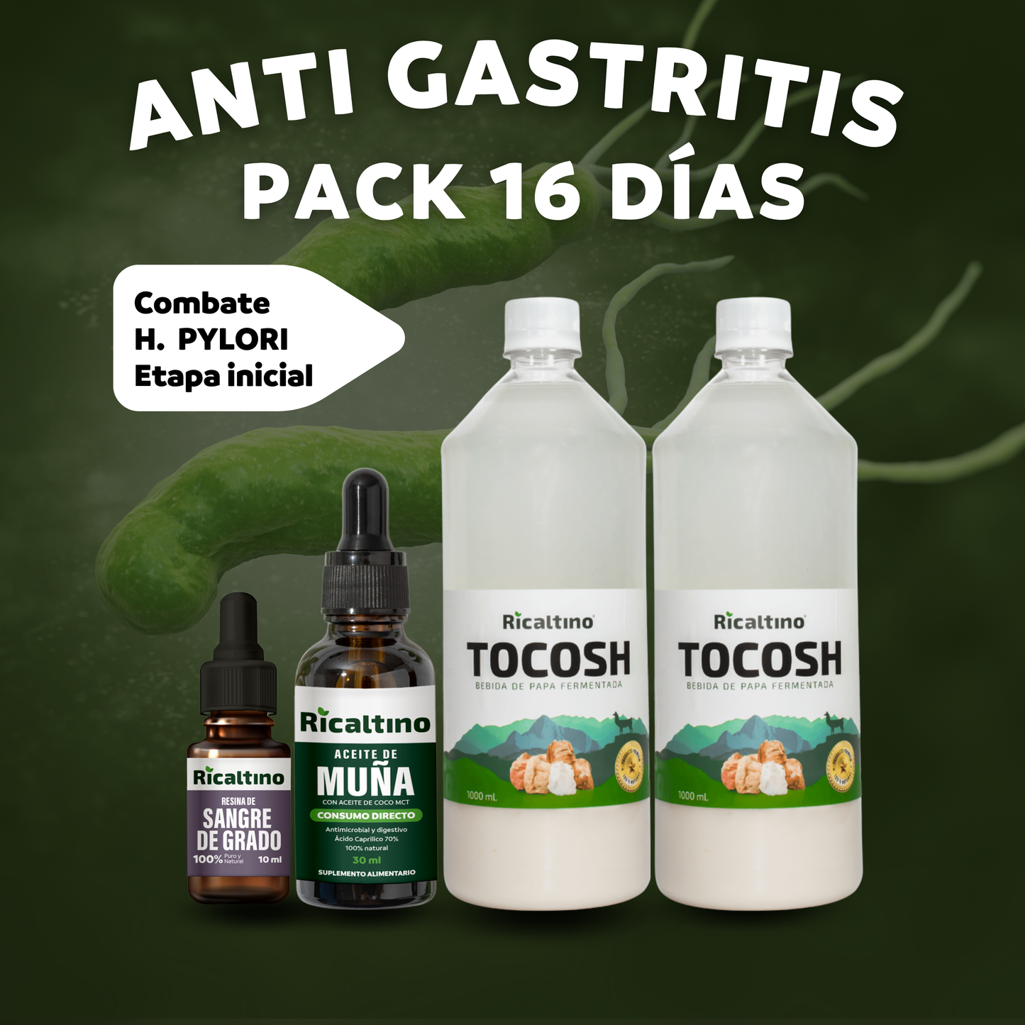 Pack Anti Gastritis 16 días - Combate Helicobacter Pylori etapa inicial