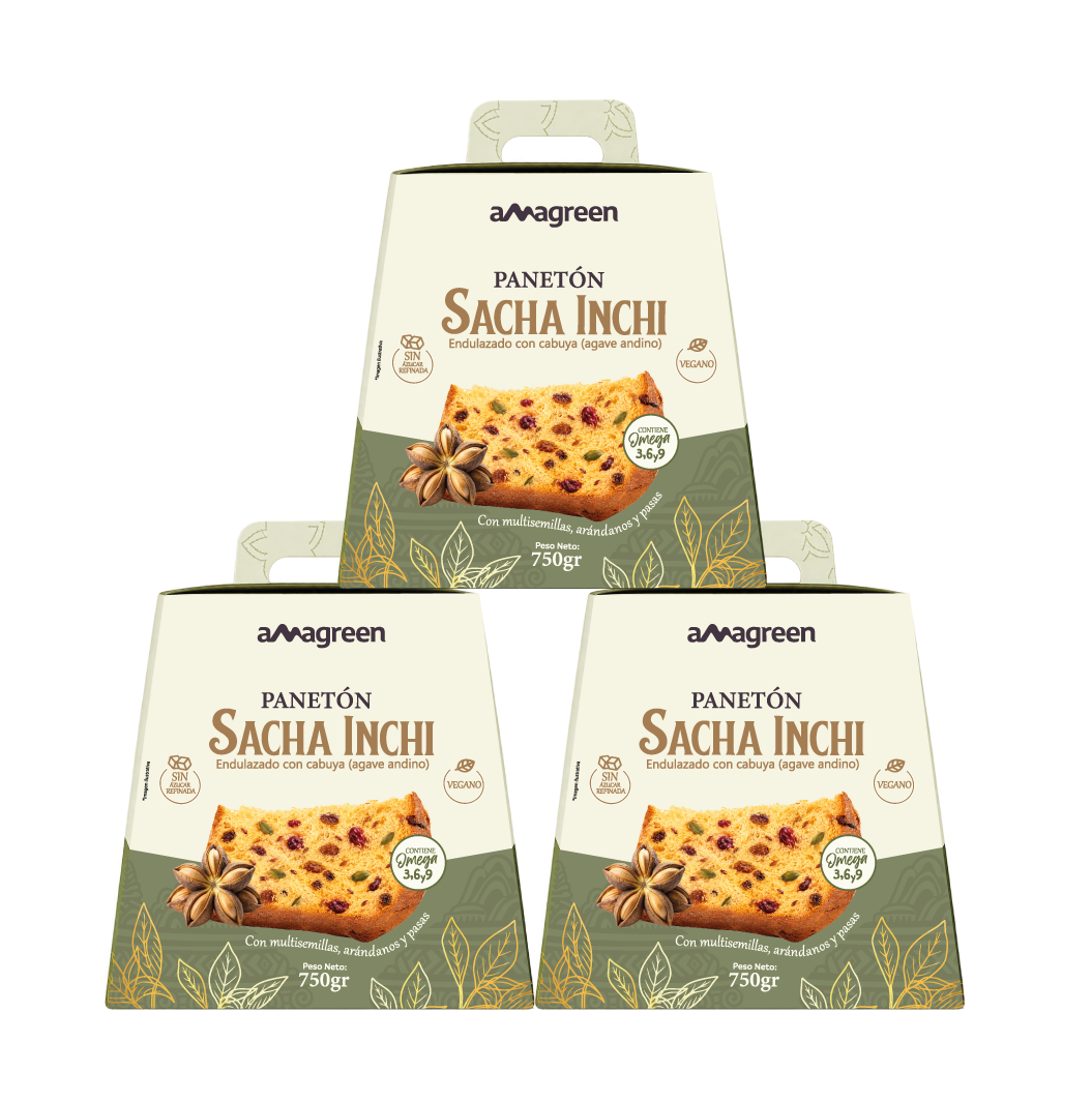 Panetón vegano sin azúcar Sacha Inchi, multisemillas y miel de Cabuya Pack 3 x 750g