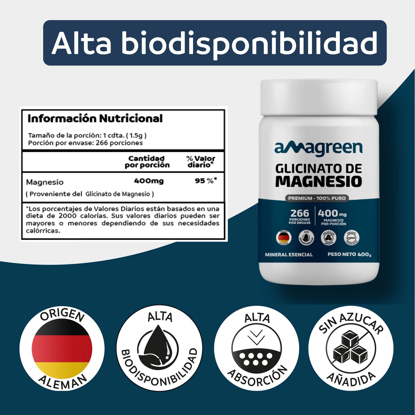 Glicinato de Magnesio 400g - Origen Alemán 100% PURO