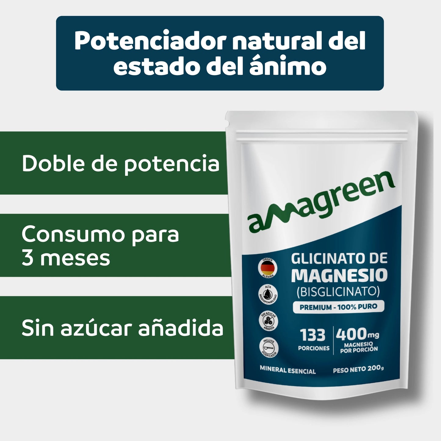 Glicinato de Magnesio 200g - Origen Alemán 100% PURO