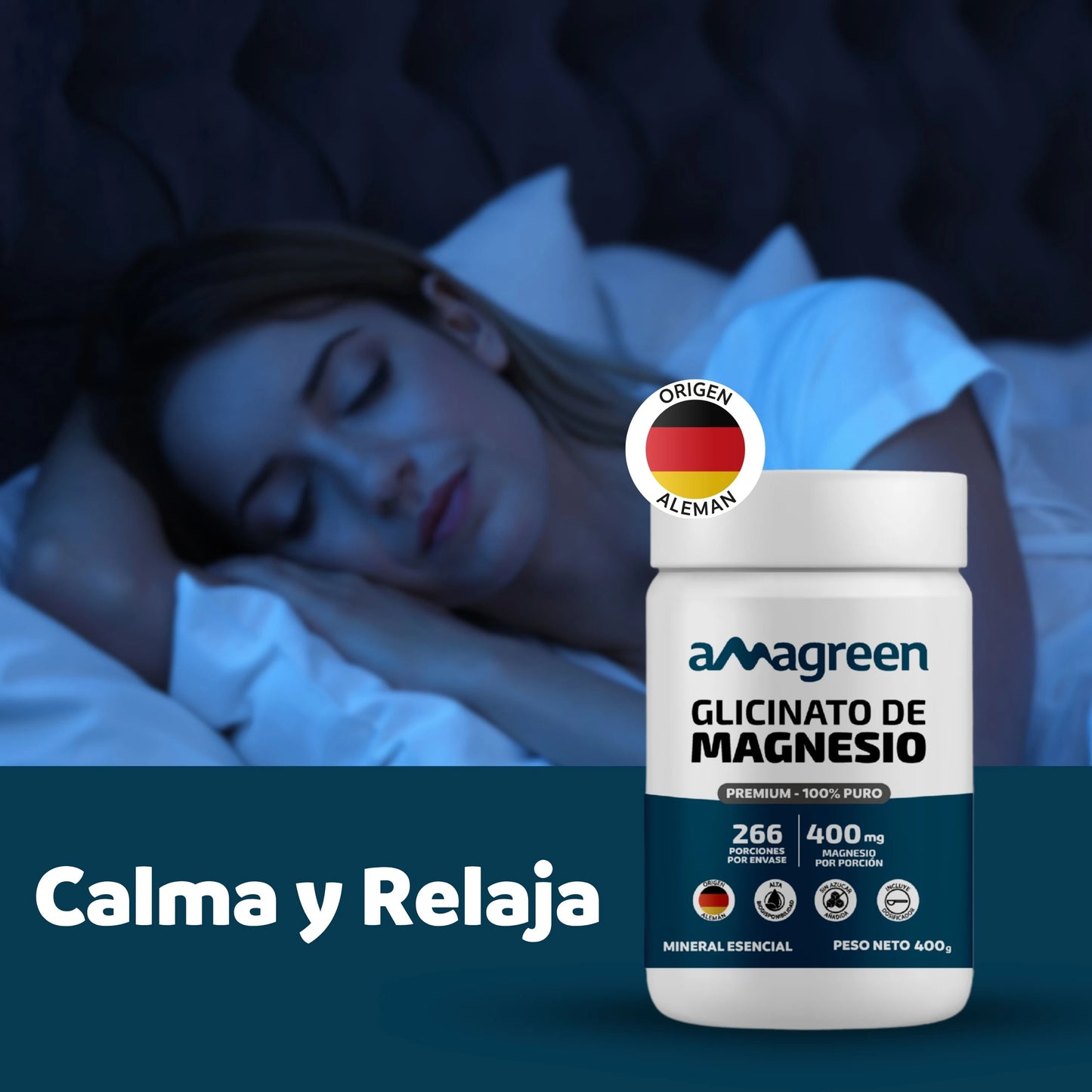 Glicinato de Magnesio 400g - Origen Alemán 100% PURO