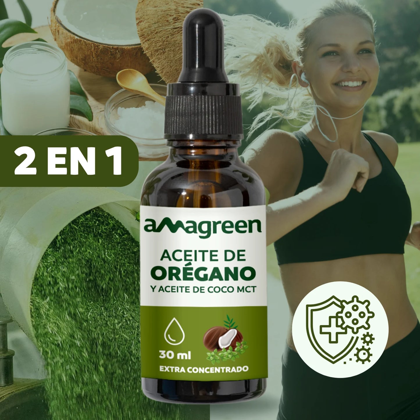 Aceite de Orégano y Aceite de Coco MCT en Gotas 30 ml | formula 2 en 1