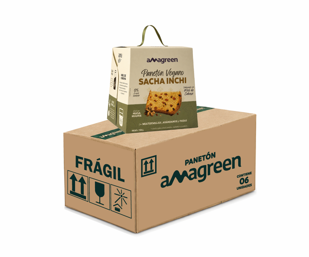 Caja 6 Panetones Vegano sin Azúcar Añadida con Sacha Inchi, Multisemillas y Miel de Cabuya 750 g