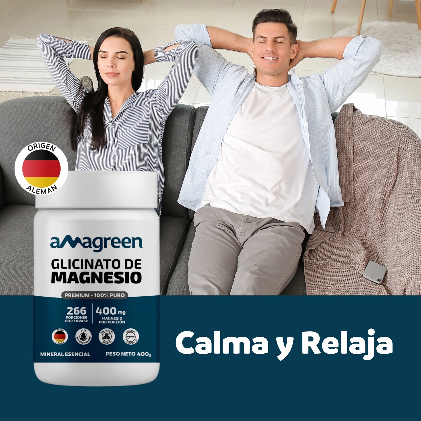 Glicinato de Magnesio 400g - Origen Alemán 100% PURO