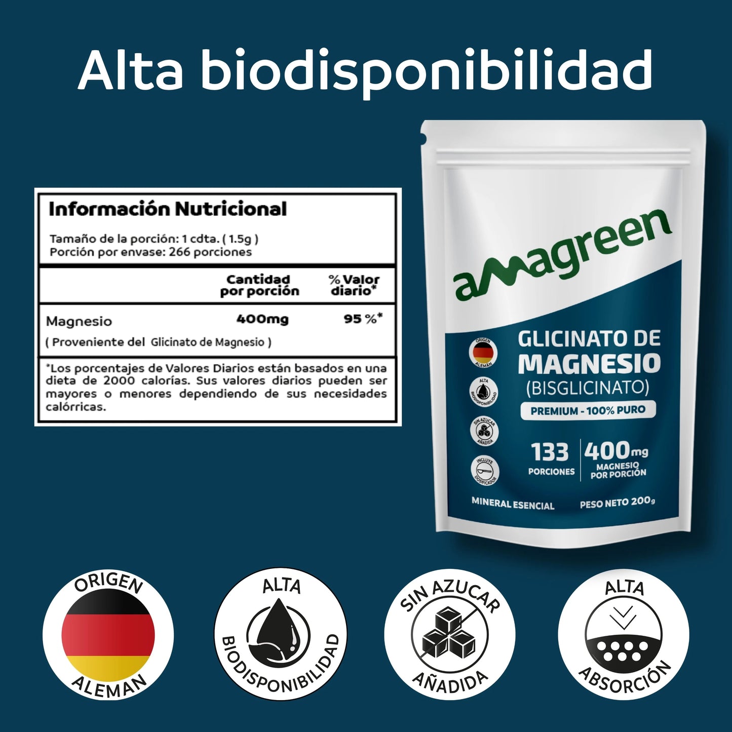 Glicinato de Magnesio 200g - Origen Alemán 100% PURO