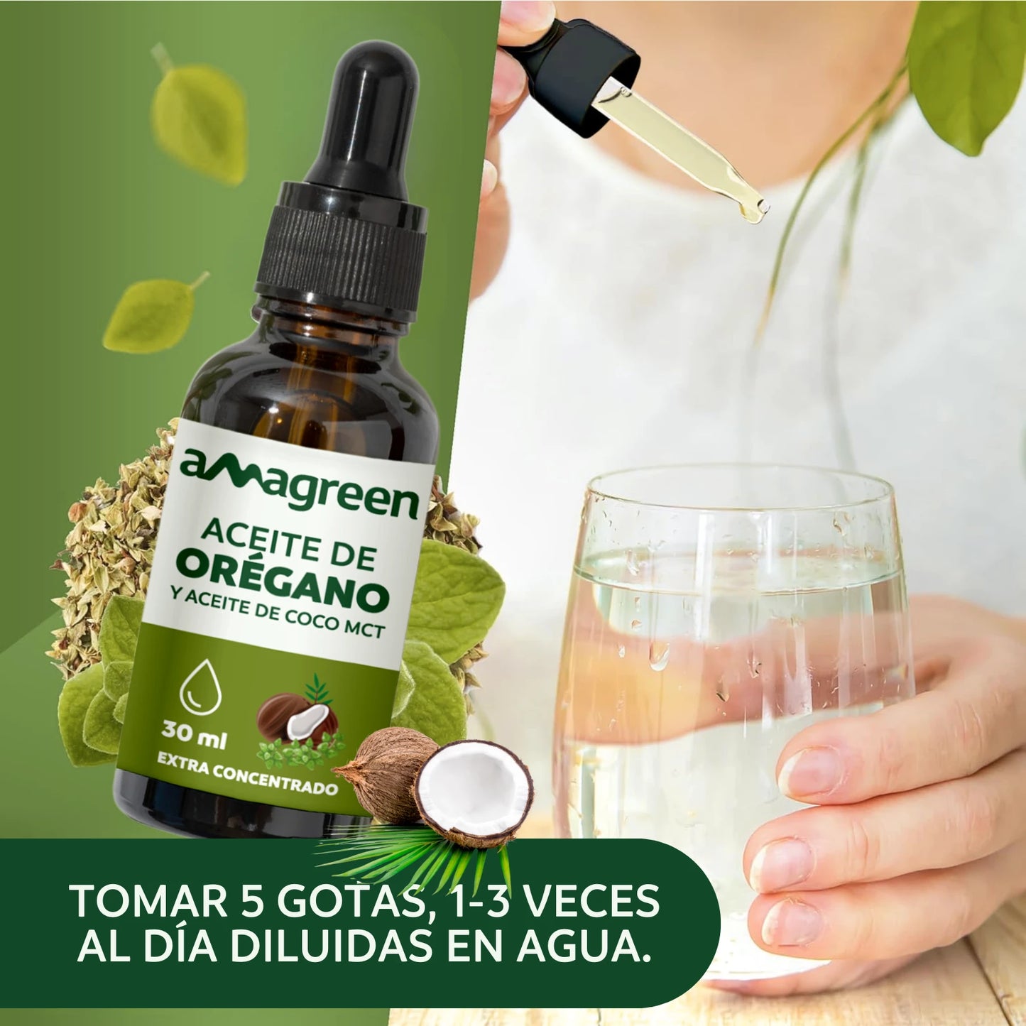 Aceite de Orégano y Aceite de Coco MCT en Gotas 30 ml | formula 2 en 1