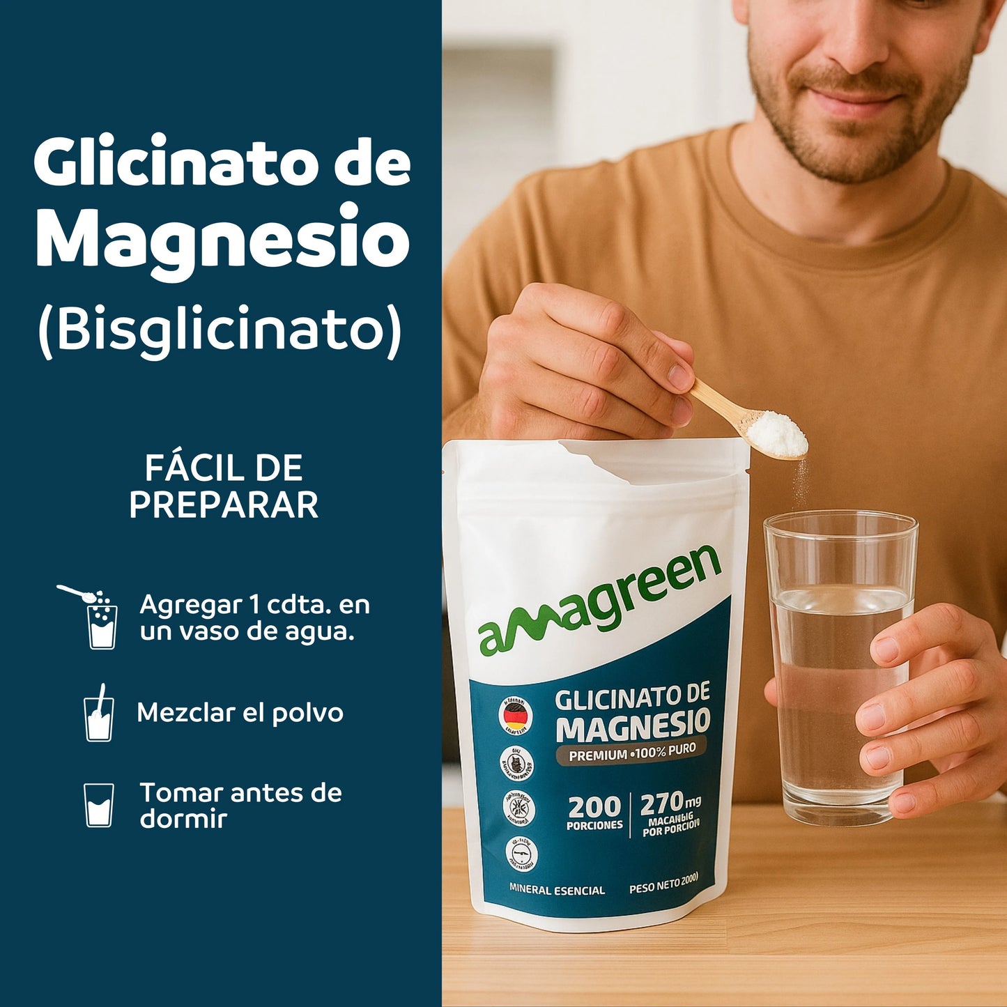 Glicinato de Magnesio 200g - Origen Alemán 100% PURO