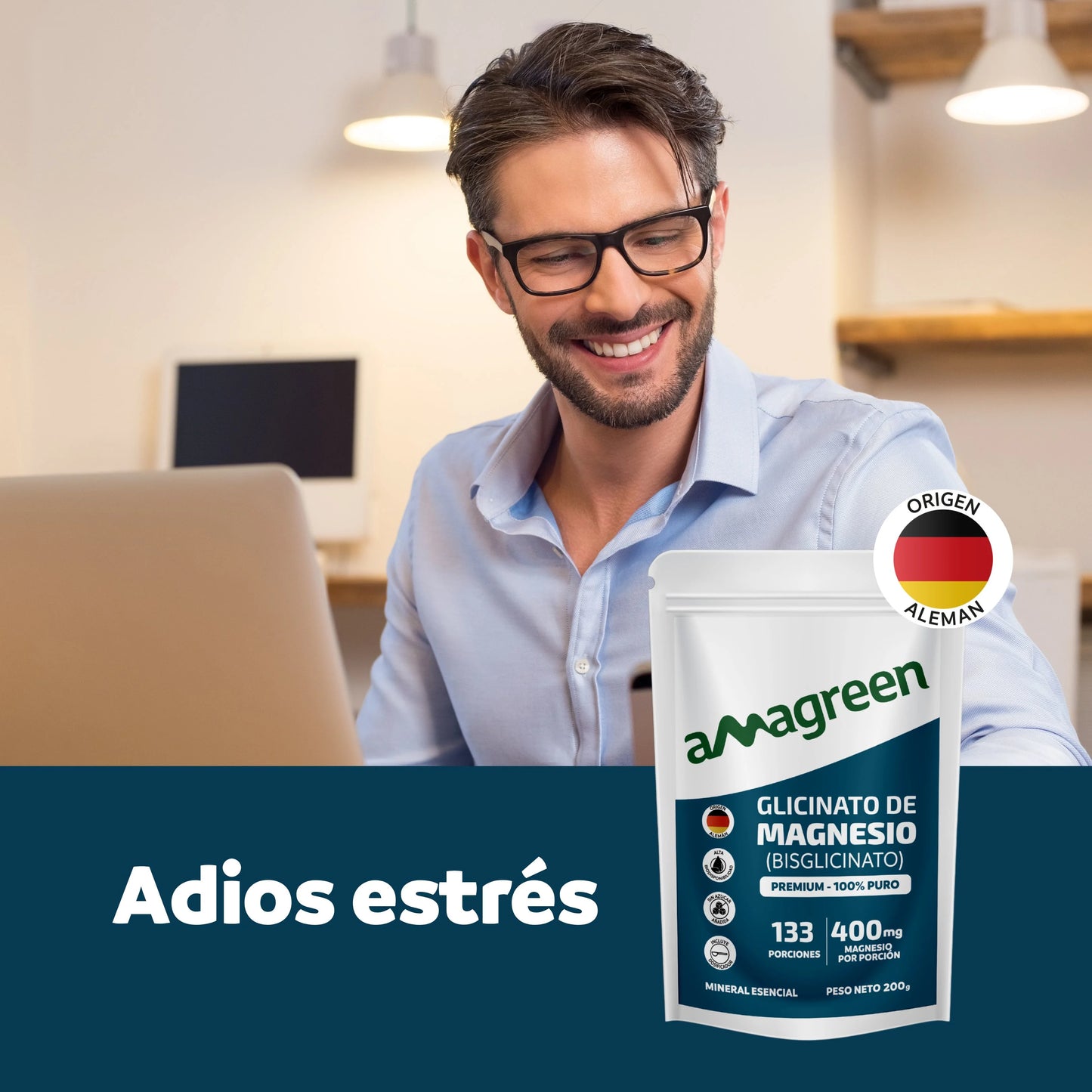 Glicinato de Magnesio 200g - Origen Alemán 100% PURO