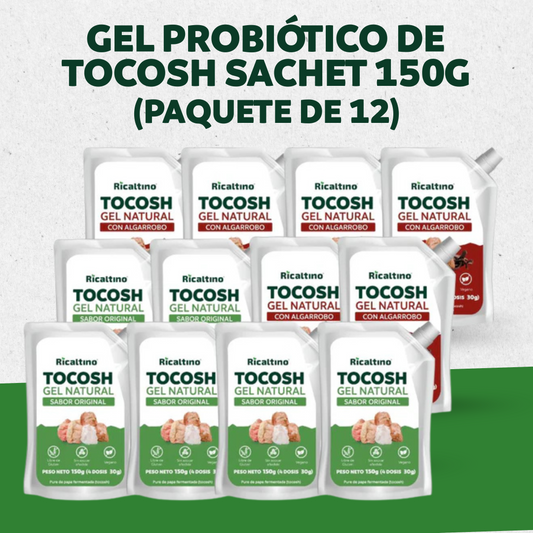 Gel probiótico de Tocosh sachet 150 g, original y algarrobo (Paquete de 12) - Combate la Gastritis