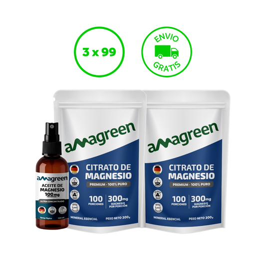 Tripack Citrato de Magnesio 200g x2 y Aceite Concentrado 100ml Amagreen 100% Puro