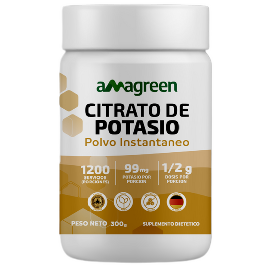Citrato de Potasio Premium Polvo Instanáneo Puro Amagreen 300g, sin sabor, origen alemán