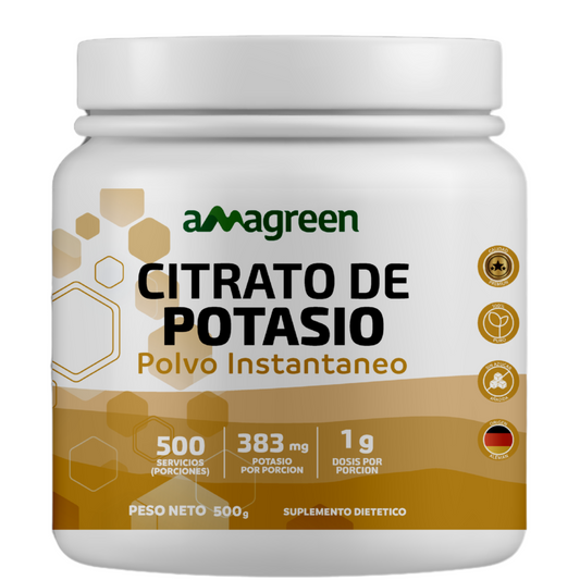 Citrato de Potasio Premium Polvo Instanáneo Puro Amagreen 500g, sin sabor, origen alemán