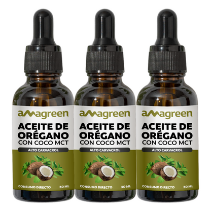 Aceite 2 en 1 orégano con aceite de coco MCT, Carvacrol y Ácido caprílico combate H. Candida Albicans, 3 Und x 30 ml