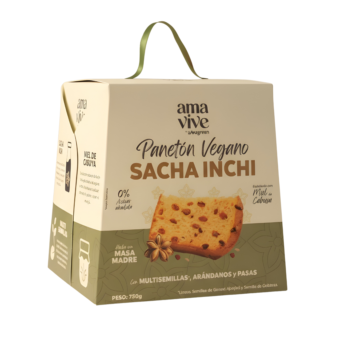 Pack x 3 Panetón Vegano sin Azúcar Añadida con Sacha Inchi, Multisemillas y Miel de Cabuya 750 g