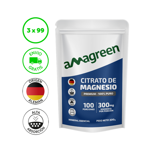 Citrato de Magnesio Premium 100% Puro Amagreen 200g, origen alemán