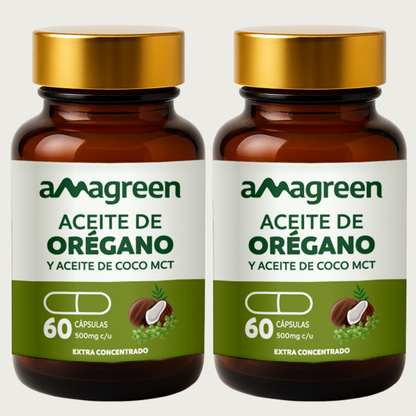 Aceite de Orégano y Aceite de Coco MCT en Cápsulas Pack 2 x 60 unidades | formula 2 en 1