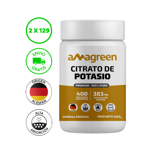 Citrato de Potasio Premium 100% Puro Amagreen 400g, origen alemán