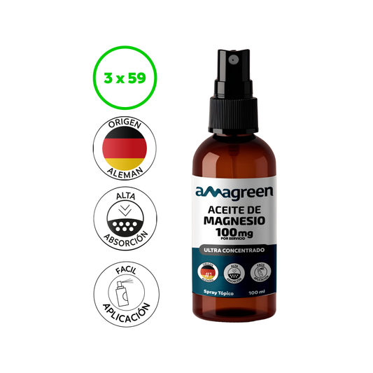 Aceite de Magnesio en Spray Alta Concentración Amagreen 100 ml, origen alemán