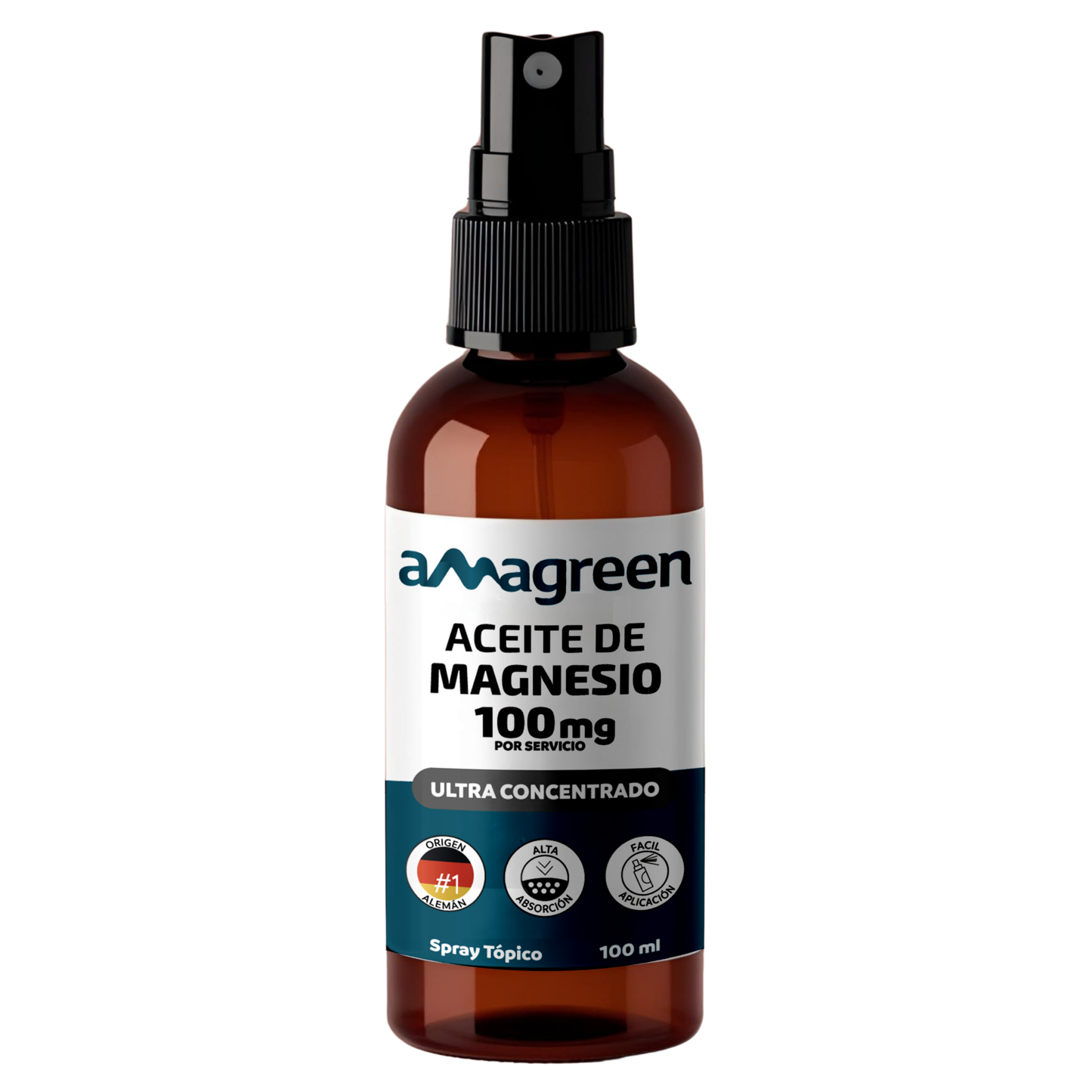 Aceite de Magnesio en Spray Alta Concentración Amagreen 100 ml, origen alemán