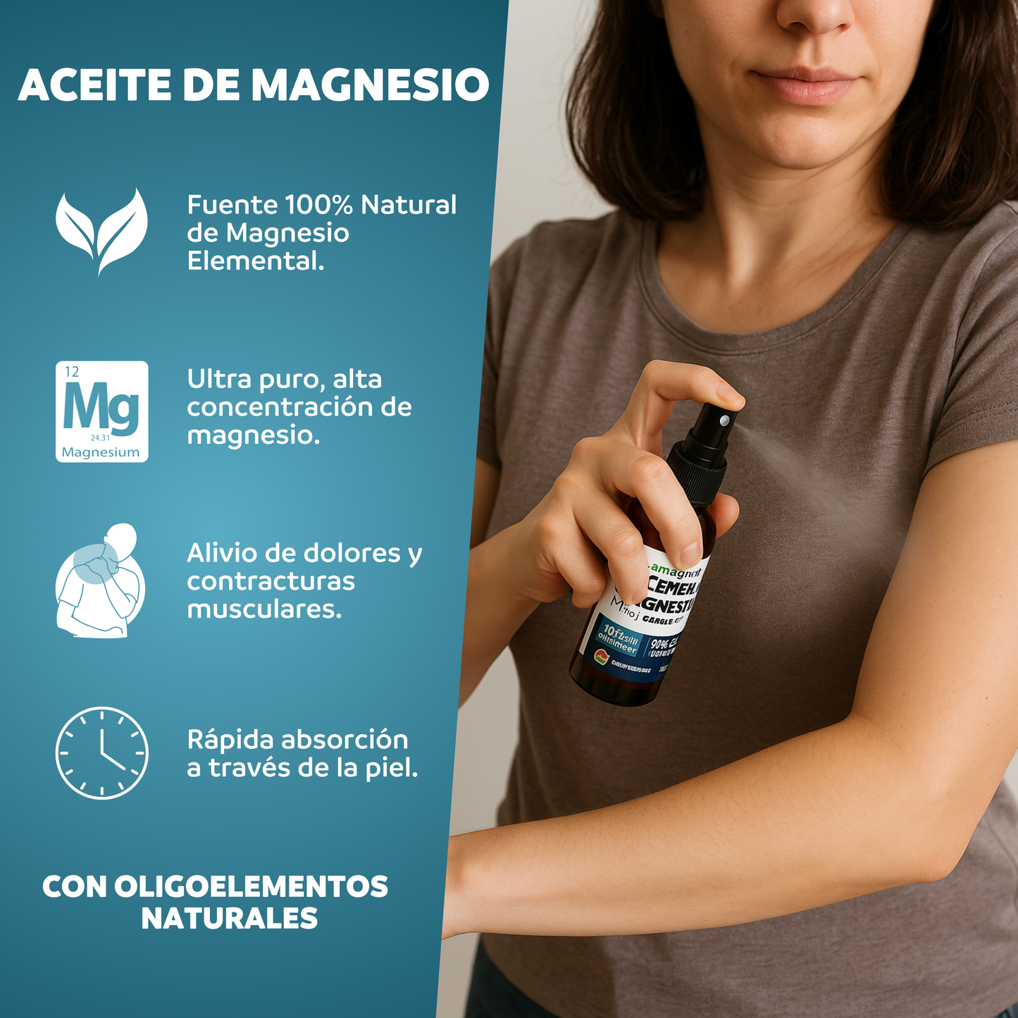 Tripack Aceite de Magnesio 100ml, Citrato de Magnesio 400g y Potasio 400g Amagreen 100% Puros