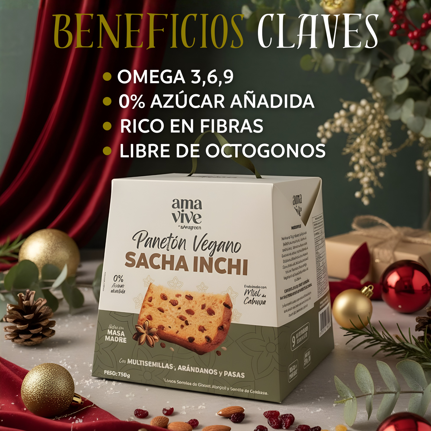 Panetón Vegano sin Azúcar Añadida con Sacha Inchi, Multisemillas y Miel de Cabuya 750 g