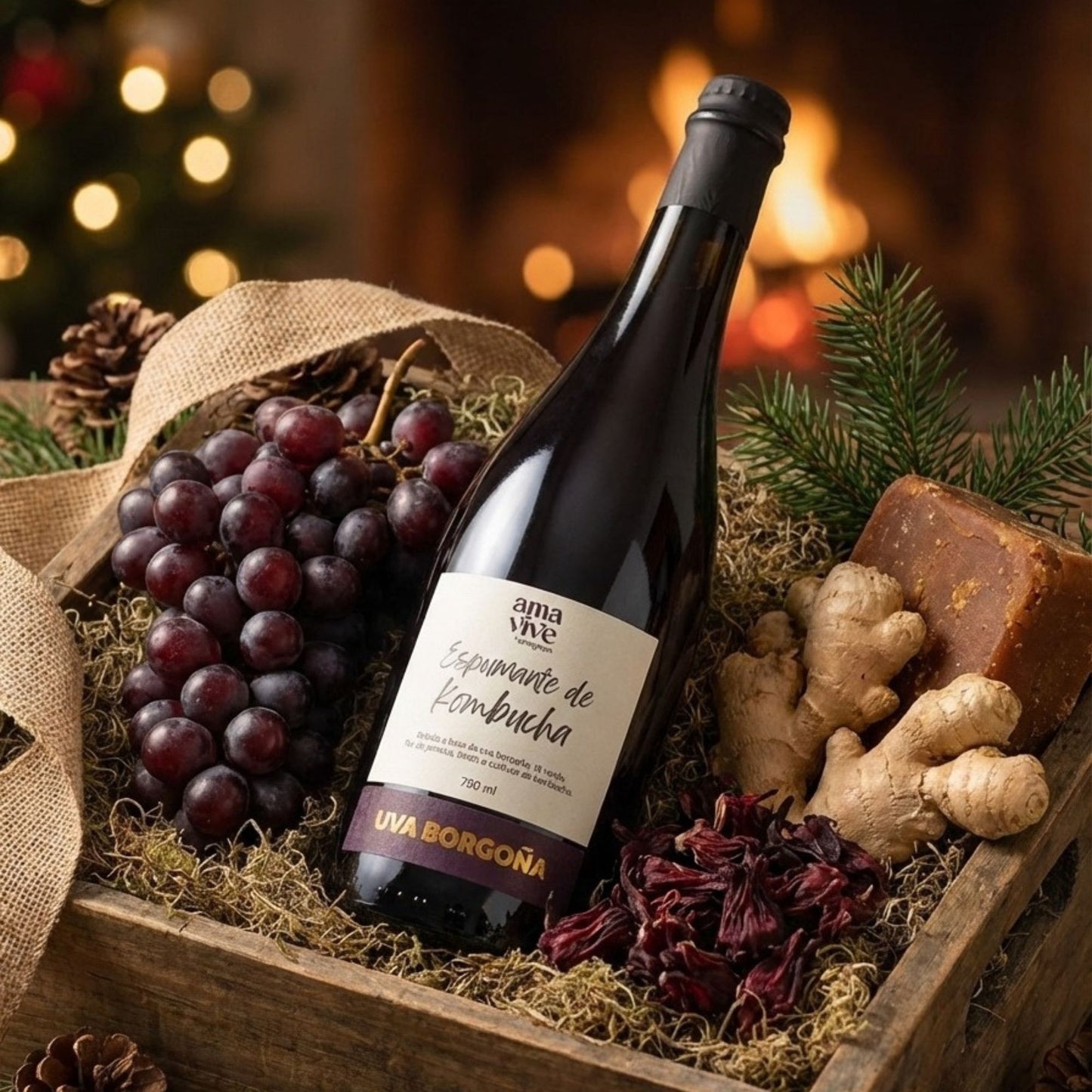 Espumante de Kombucha Uva Borgoña  sin alcohol Amavive 750ml