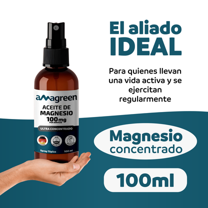 Tripack Aceite de Magnesio 100ml, Citrato de Magnesio 400g y Potasio 400g Amagreen 100% Puros