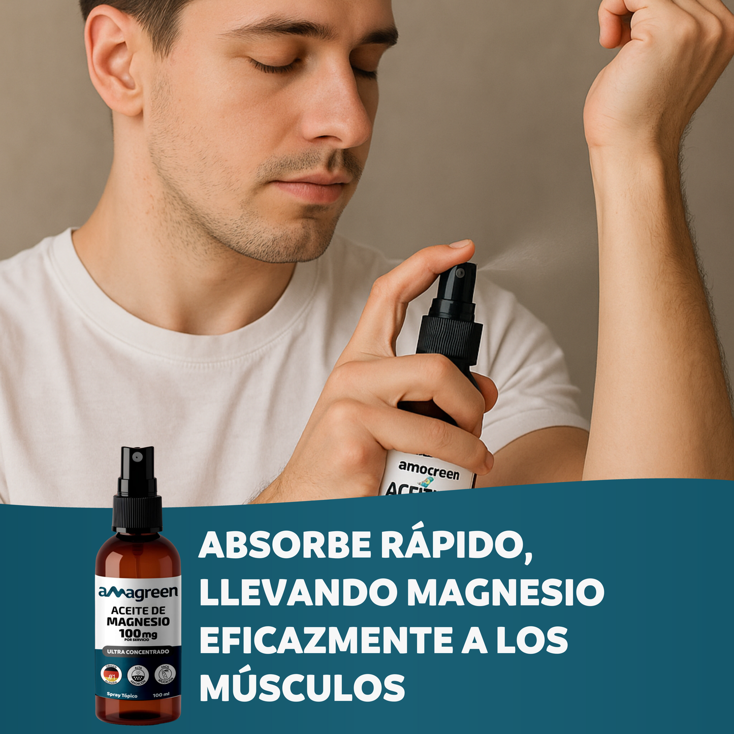 Aceite de Magnesio en Spray Alta Concentración Amagreen 100 ml, origen alemán