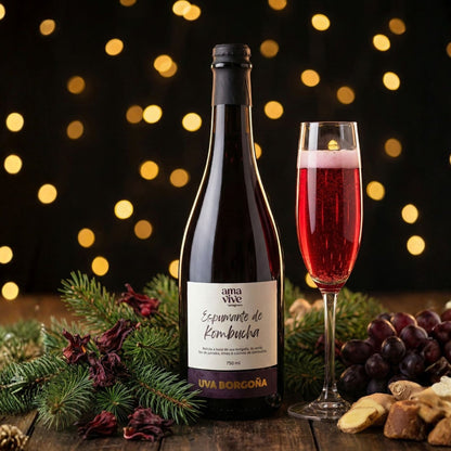 Espumante de Kombucha Uva Borgoña  sin alcohol Amavive 750ml