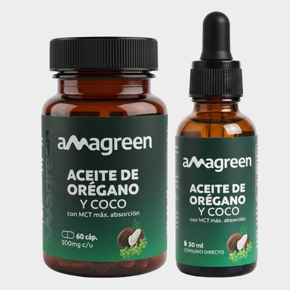 Pack Aceite de Orégano y Coco MCT 60 cápsulas + 30ml en gotas