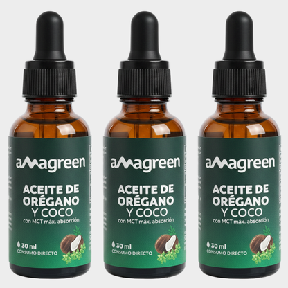 Pack Aceite de Orégano y Aceite de Coco MCT en Gotas 3 Und x 30 ml | formula 2 en 1