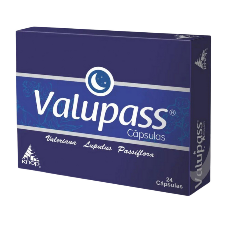 Pack Capsulas Inductor del sueño natural Valupass Valeriana, Passiflora y Humulus lupulus 5 und x 24 capsulas