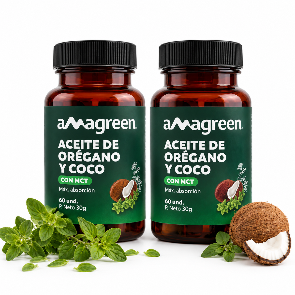 PACK Cápsulas Aceite de Orégano y Coco MCT 60 unidades (2 frascos)