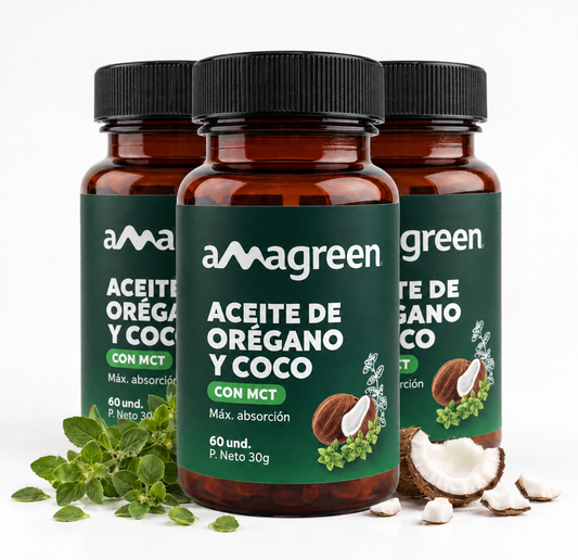 Pack 3 frascos Cápsulas Aceite de Orégano y Coco MCT 60 unidades