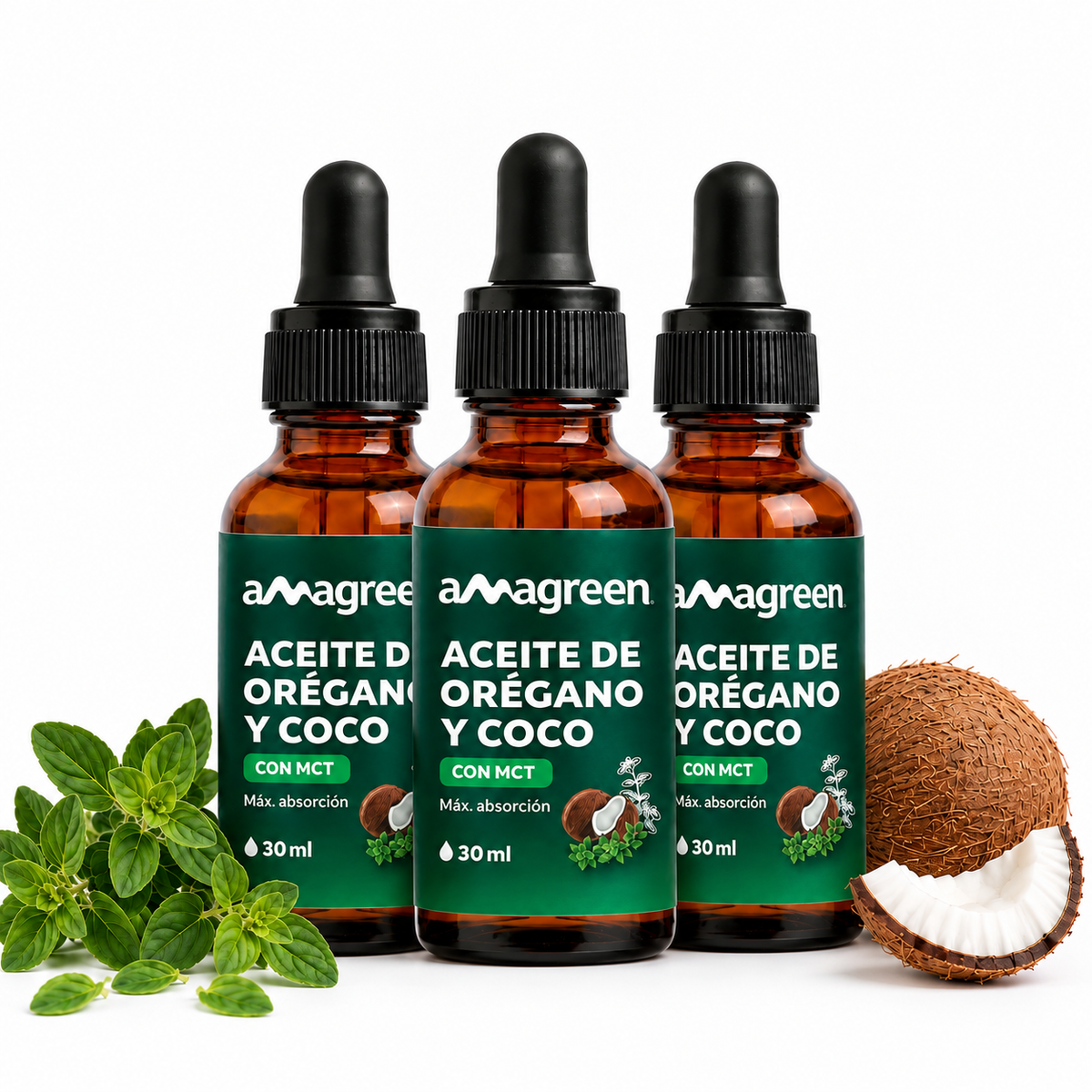 Pack Aceite de Orégano y Aceite de Coco MCT en Gotas 3 Und x 30 ml | formula 2 en 1