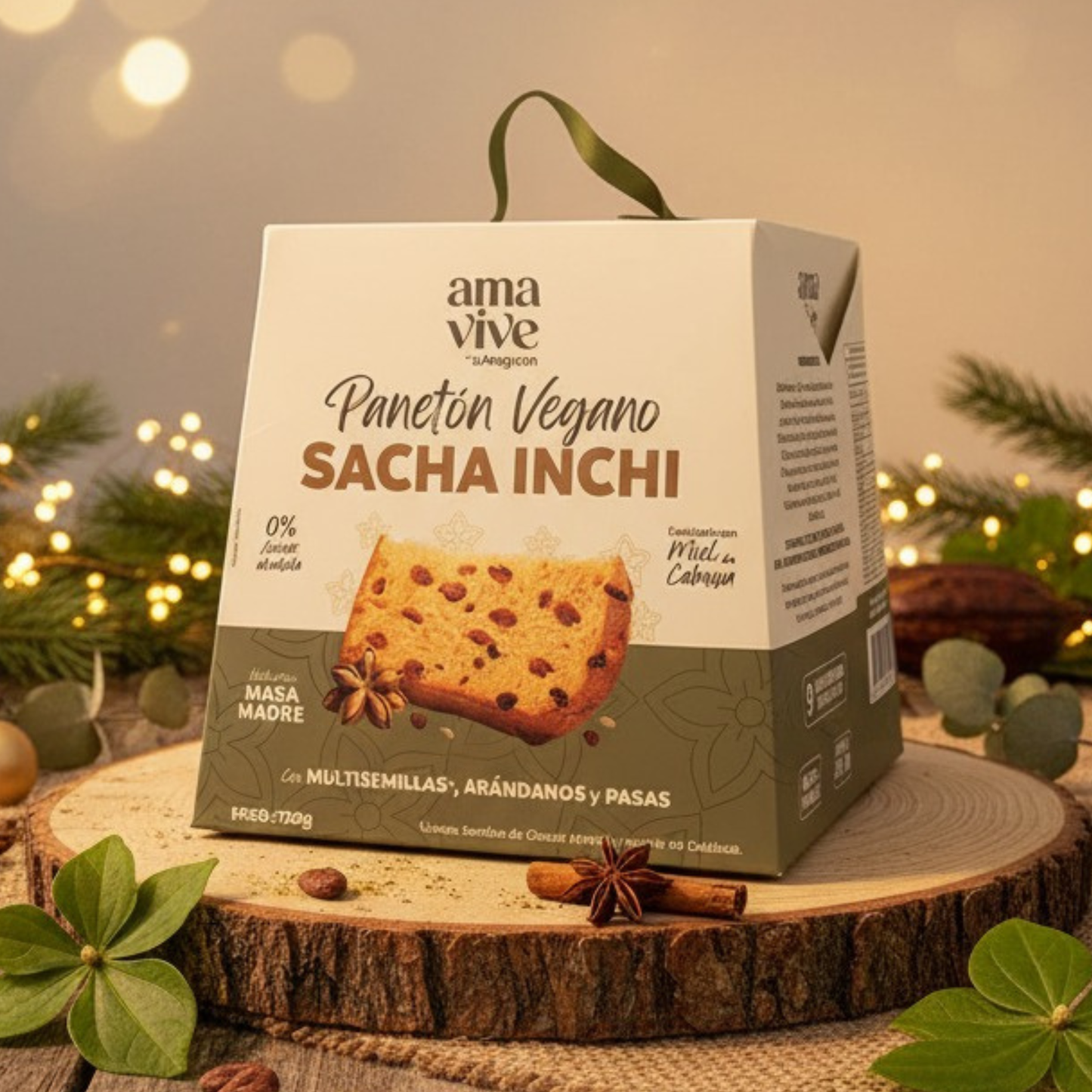 Panetón Vegano sin Azúcar Añadida con Sacha Inchi, Multisemillas y Miel de Cabuya 750 g