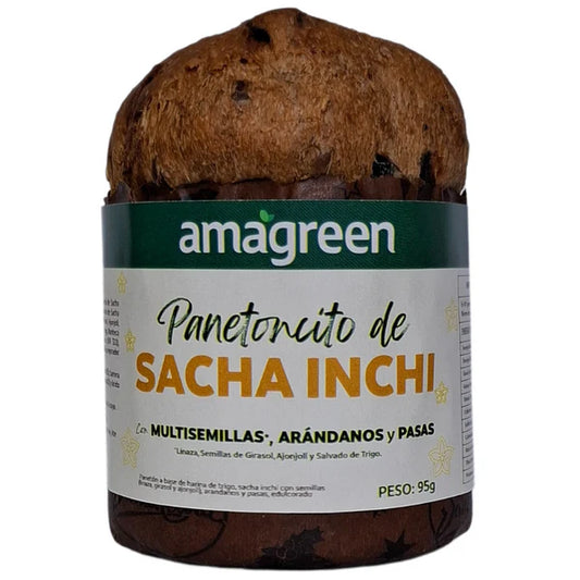 Mini Panetón de Sacha Inchi sin azúcar con multisemillas, arándanos y pasas Amagreen bolsa 85g