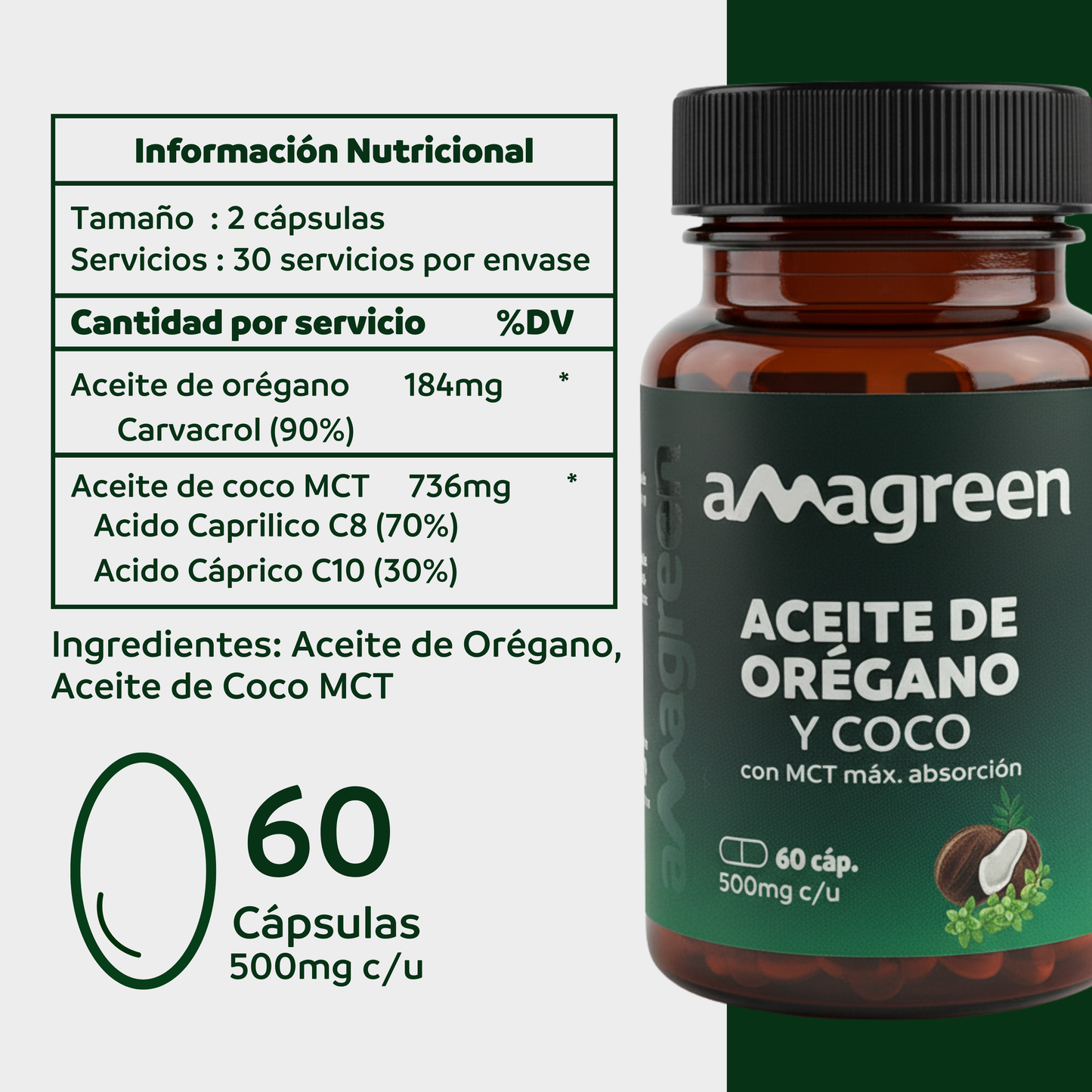 Pack Aceite de Orégano y Coco MCT 60 cápsulas + 30ml en gotas