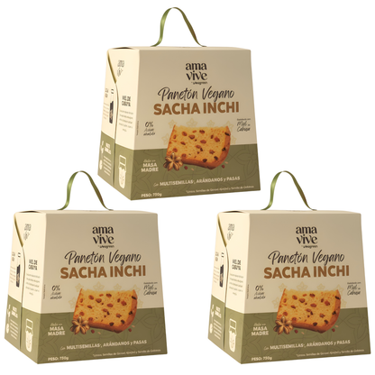 Pack x 3 Panetón Vegano sin Azúcar Añadida con Sacha Inchi, Multisemillas y Miel de Cabuya 750 g