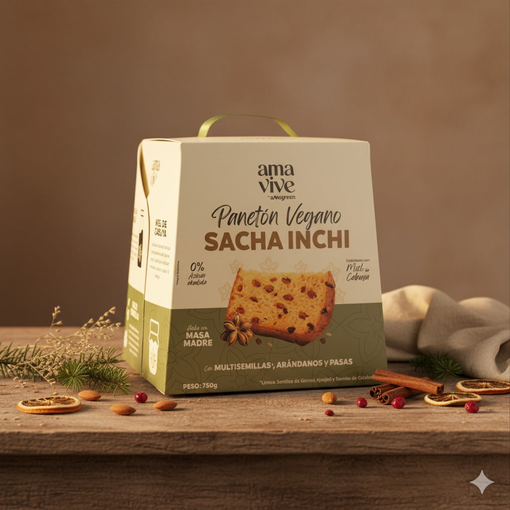 Caja 6 Panetones Vegano sin Azúcar Añadida con Sacha Inchi, Multisemillas y Miel de Cabuya 750 g