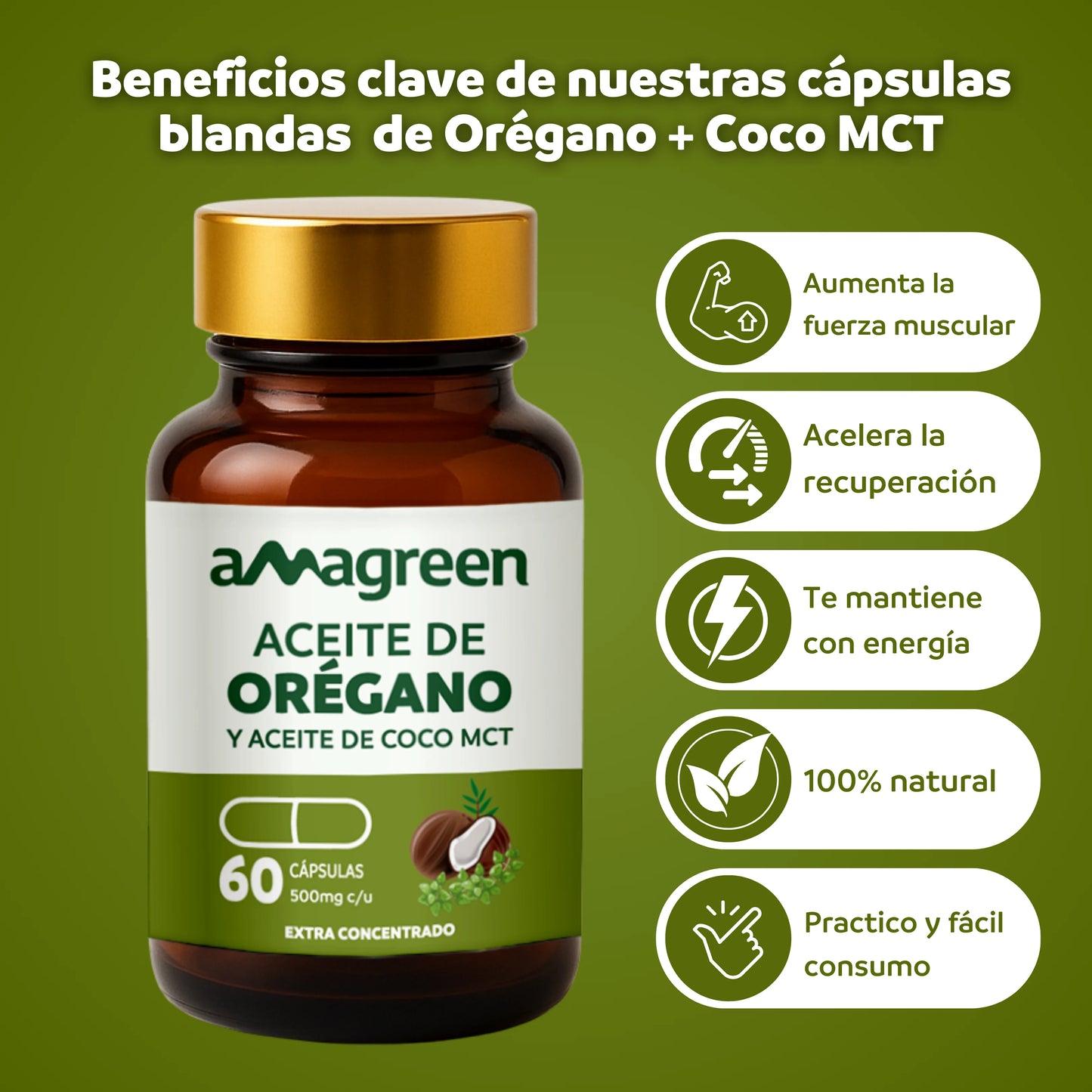 Cápsulas de Aceite de Orégano y aceite de coco MCT 60 unidades | formulado 2 en 1