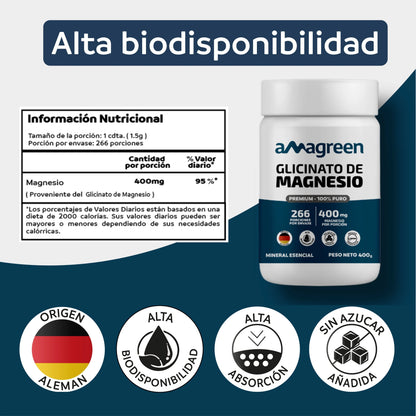 Glicinato de Magnesio 400g - Origen Alemán 100% PURO