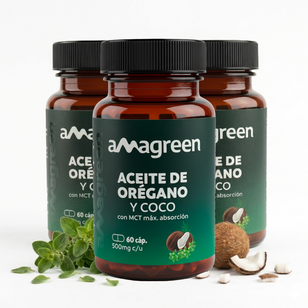 Pack 3 frascos Cápsulas Aceite de Orégano y Coco MCT 60 unidades