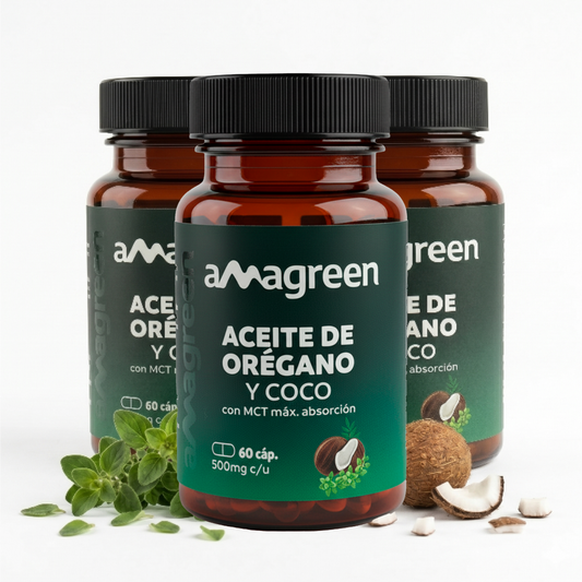 Pack 3 frascos Cápsulas Aceite de Orégano y Coco MCT 60 unidades