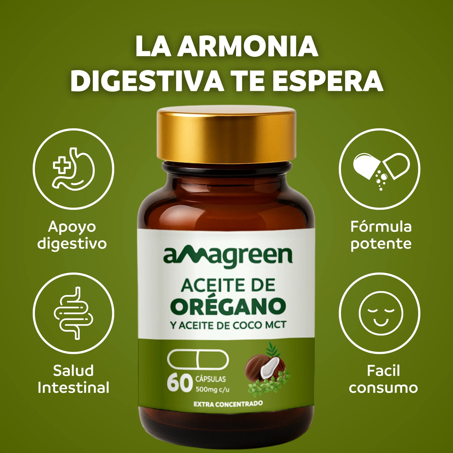 Cápsulas de Aceite de Orégano y aceite de coco MCT 60 unidades | formulado 2 en 1